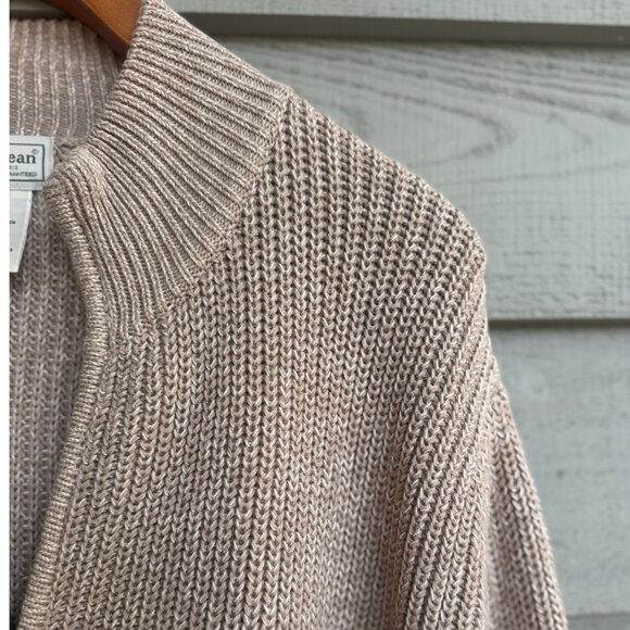 L.L.Bean Cotton Zip Cardigan XL Beige Mock Neck - Picture 8 of 9